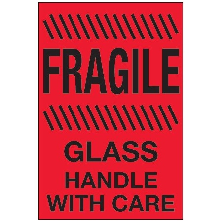 Bsc Preferred 4 x 6'' - ''Fragile - Glass - Handle With Care'' Fluorescent Red Labels BUY00025576